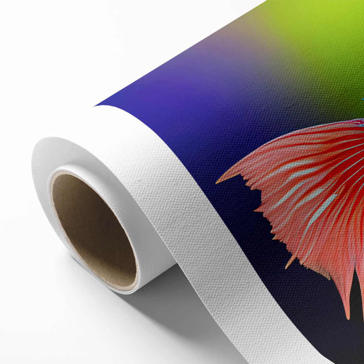 Vibrant marine life wall art design featuring colorful fish against a deep blue background, perfect for ocean-themed decor; rolled canvas for easy display.