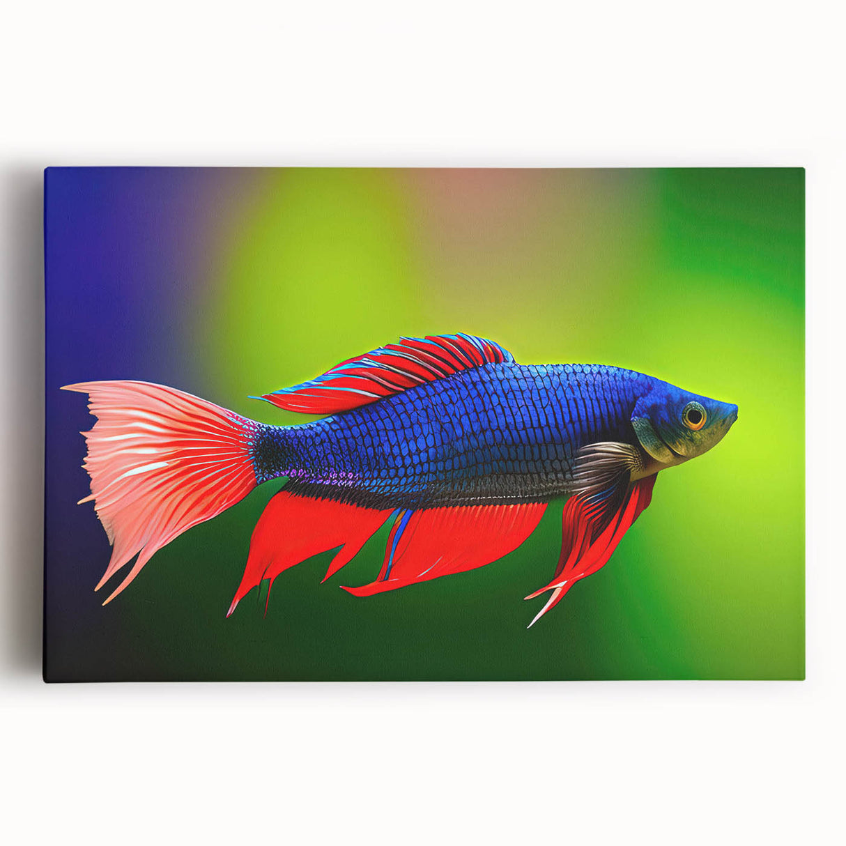 Vibrant marine life wall art collection featuring a colorful fish design on stretched canvas, perfect for ocean-themed decor. Ideal for enhancing living spaces.