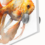 Vibrant close-up of an acrylic glass wall art piece showcasing a marine life fish design, featuring colorful tropical fish and coral details, perfect for ocean-themed decor.