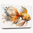 Acrylic glass wall art collection showcasing vibrant marine life fish designs, featuring a side view with pins for easy mounting. Perfect for ocean-themed decor.