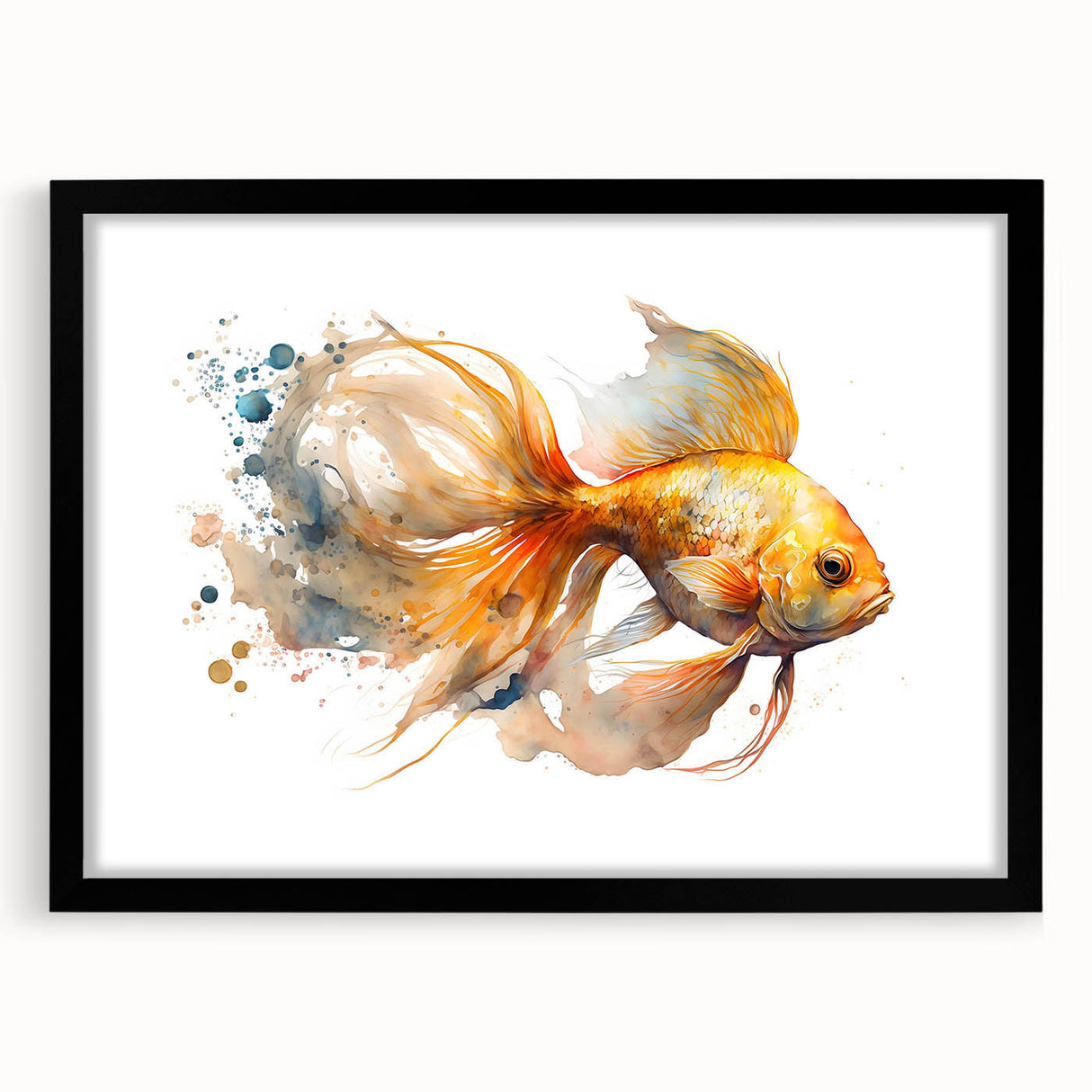 Black-framed wall art collection showcasing vibrant marine life fish designs, featuring intricate details and a sleek mat, perfect for ocean-themed decor.