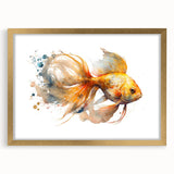 Marine life wall art collection featuring a vibrant fish design framed in gold, showcasing intricate details and colors, ideal for ocean-themed decor.