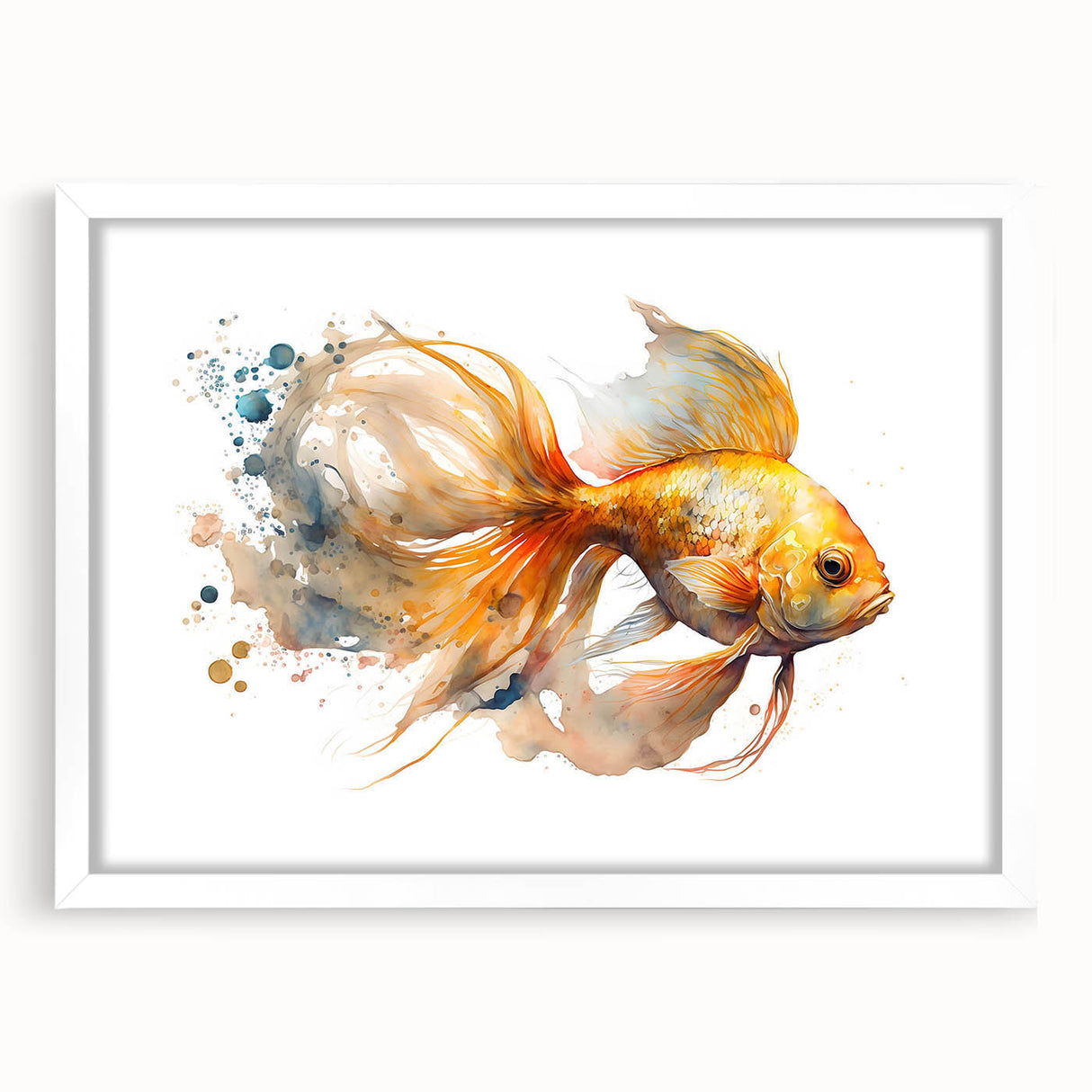 Framed marine life wall art collection featuring vibrant fish designs in a white mat, perfect for ocean-themed decor, showcasing colorful aquatic aesthetics.