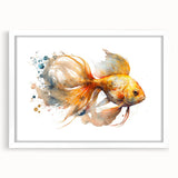 Framed marine life wall art collection featuring vibrant fish designs in a white mat, perfect for ocean-themed decor, showcasing colorful aquatic aesthetics.