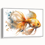 Framed canvas wall art featuring a vibrant marine life fish design, showcasing various colorful fish against a white background, ideal for ocean-themed decor.