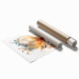 Colorful marine life wall art print showcasing various fish species in vibrant hues, rolled and ready for framing, perfect for ocean-themed decor.