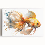 Vibrant stretched canvas wall art showcasing a colorful marine life fish design, perfect for ocean-themed decor, highlighting intricate details and vivid colors.