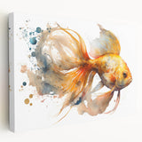 Stretched canvas wall art showcasing vibrant marine life fish design in a side view, perfect for aquatic-themed decor and ocean lovers.