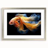 Framed marine life wall art collection showcasing vibrant fish designs in silver frame with mat, perfect for ocean-themed decor in homes or offices.