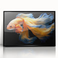 Framed acrylic wall art featuring a vibrant marine life fish design in a black frame, showcasing intricate details and colors, perfect for ocean-themed decor.