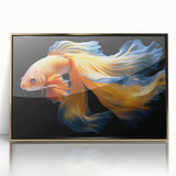 Framed wall art collection featuring vibrant marine life fish designs in gold-acrylic finish, ideal for ocean-themed decor in modern interiors.