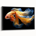 Framed wall art showcasing a vibrant marine life fish design on a black canvas, ideal for ocean-themed decor. Perfect for adding a touch of nature to any space.