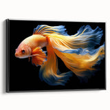 Framed wall art showcasing a vibrant marine life fish design on a black canvas, ideal for ocean-themed decor. Perfect for adding a touch of nature to any space.