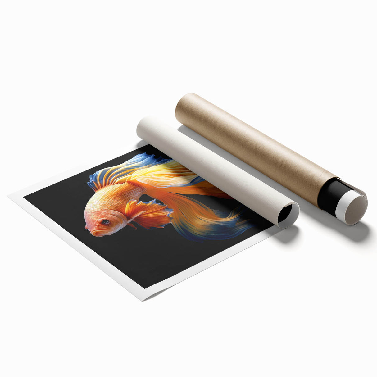 Vibrant rolled print showcasing a marine life fish design, featuring colorful illustrations of various fish species, ideal for ocean-themed decor.
