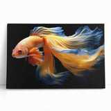 Colorful marine life wall art collection on stretched canvas, showcasing vibrant fish designs in a coastal setting, perfect for ocean-themed decor.