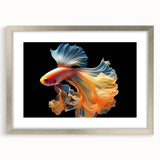 Framed wall art collection showcasing a vibrant marine life fish design, featuring intricate details and a silver frame, perfect for ocean-themed decor.