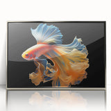 Framed wall art collection showcasing a vibrant marine life fish design with a silver acrylic frame, perfect for ocean-themed decor and enhancing interior spaces.