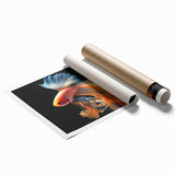 Vibrant marine life wall art print showcasing an array of colorful fish and aquatic elements, rolled for easy display and shipping, perfect for ocean-themed decor.