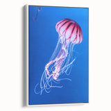 Framed wall art featuring a stunning marine life jellyfish design in vibrant colors, set against a white background, showcasing intricate details and textures.