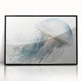 Framed acrylic wall art featuring a vibrant jellyfish design in shades of blue and purple, set against a sleek black frame, perfect for marine life enthusiasts.