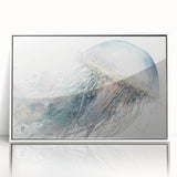 Framed wall art featuring a vibrant jellyfish design, showcasing intricate details and colors, perfect for marine life enthusiasts. Ideal for home decor.