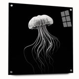Vibrant marine life wall art featuring a jellyfish design printed on acrylic glass, showcasing colorful details and sleek modern styling, ideal for ocean-themed decor.