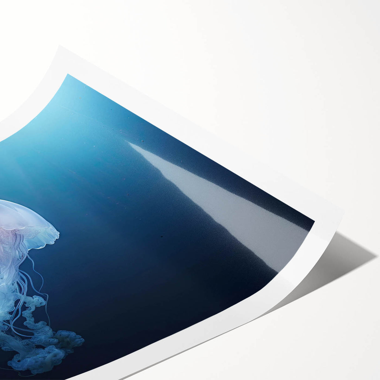 Vibrant wall art print showcasing a colorful jellyfish design, featuring intricate details and flowing tentacles, perfect for marine life enthusiasts and home decor.