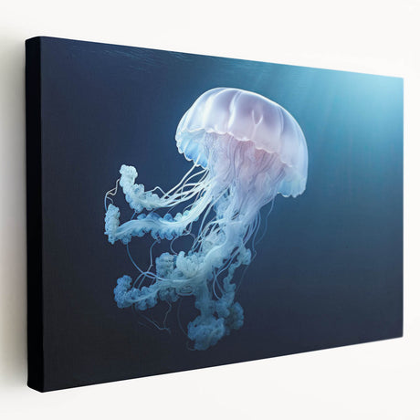 Colorful jellyfish wall art design on stretched canvas, showcasing vibrant hues and intricate details, perfect for marine-themed decor and ocean enthusiasts.