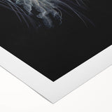 Vibrant rolled canvas featuring a stunning jellyfish design in shades of blue and purple, ideal for marine life enthusiasts, perfect for home decor.