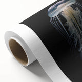 Colorful jellyfish wall art on rolled canvas, showcasing vibrant marine life in fluid motion, ideal for ocean-themed decor or nature enthusiasts.