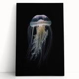 Vibrant jellyfish wall art design on stretched canvas, showcasing colorful marine life in a serene underwater setting, perfect for ocean-themed decor.