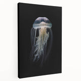 Vibrant jellyfish wall art design on stretched canvas, showcasing intricate details and fluid colors, perfect for marine life enthusiasts and modern decor.