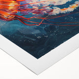 Stunning rolled canvas wall art showcasing a vibrant jellyfish design in blue and purple hues, perfect for marine life enthusiasts and home decor lovers.