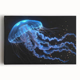 Colorful jellyfish design on stretched canvas wall art, showcasing vibrant marine life in a serene underwater scene, perfect for ocean-themed decor.