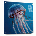 Acrylic wall art collection showcasing a vibrant jellyfish design, viewed from the side with sleek pins for easy mounting, perfect for marine life enthusiasts.