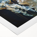 Vibrant jellyfish wall art design on rolled canvas, showcasing fluid, colorful marine life against a soft blue background, ideal for ocean-themed decor.