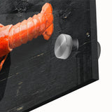 Close-up of a vibrant marine life wall art featuring a detailed lobster design, printed on high-quality acrylic glass, showcasing vivid colors and intricate textures. Perfect for ocean-themed decor.