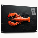 Vibrant marine life wall art featuring a detailed lobster design, printed on acrylic glass with a side view display, ideal for coastal decor enthusiasts.