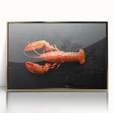 Framed wall art featuring a detailed lobster design in vibrant colors, with an elegant gold frame, perfect for marine-themed decor in coastal homes.