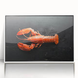 Framed acrylic wall art showcasing a detailed marine life lobster design, featuring vibrant colors on a white background, perfect for coastal-themed decor.
