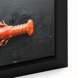 Close-up of a framed marine life wall art piece showcasing a vibrant lobster design in rich colors, perfect for ocean-themed decor. Ideal for enhancing coastal interiors.