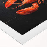 Vibrant lobster wall art design on rolled canvas, showcasing intricate marine life details and rich colors, perfect for ocean-themed decor and aesthetics.