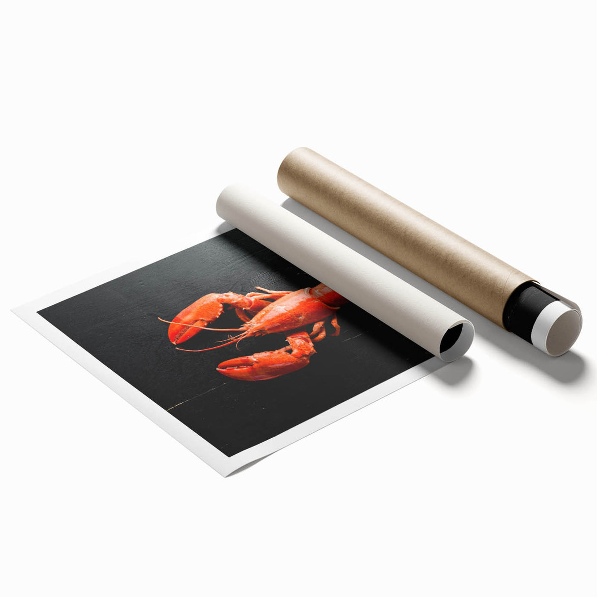 Vibrant wall art print featuring a detailed illustration of a lobster, showcasing intricate marine life design in lively colors, perfect for coastal-themed decor.
