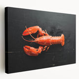 Vibrant lobster design on stretched canvas wall art, showcasing intricate marine life details and rich colors, ideal for ocean-themed decor.