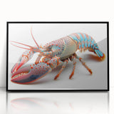 Framed wall art featuring a vibrant lobster design in an acrylic frame with a sleek black finish, perfect for marine life enthusiasts and coastal decor.