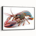 Framed wall art featuring a detailed lobster design on a black background, showcasing vibrant colors and intricate textures, perfect for marine-themed decor.