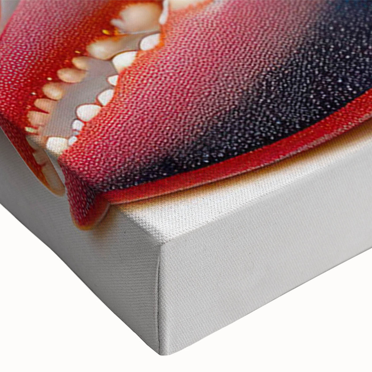 Close-up of a vibrant stretched canvas wall art featuring a detailed lobster design, showcasing its intricate textures and colors, perfect for marine life enthusiasts.