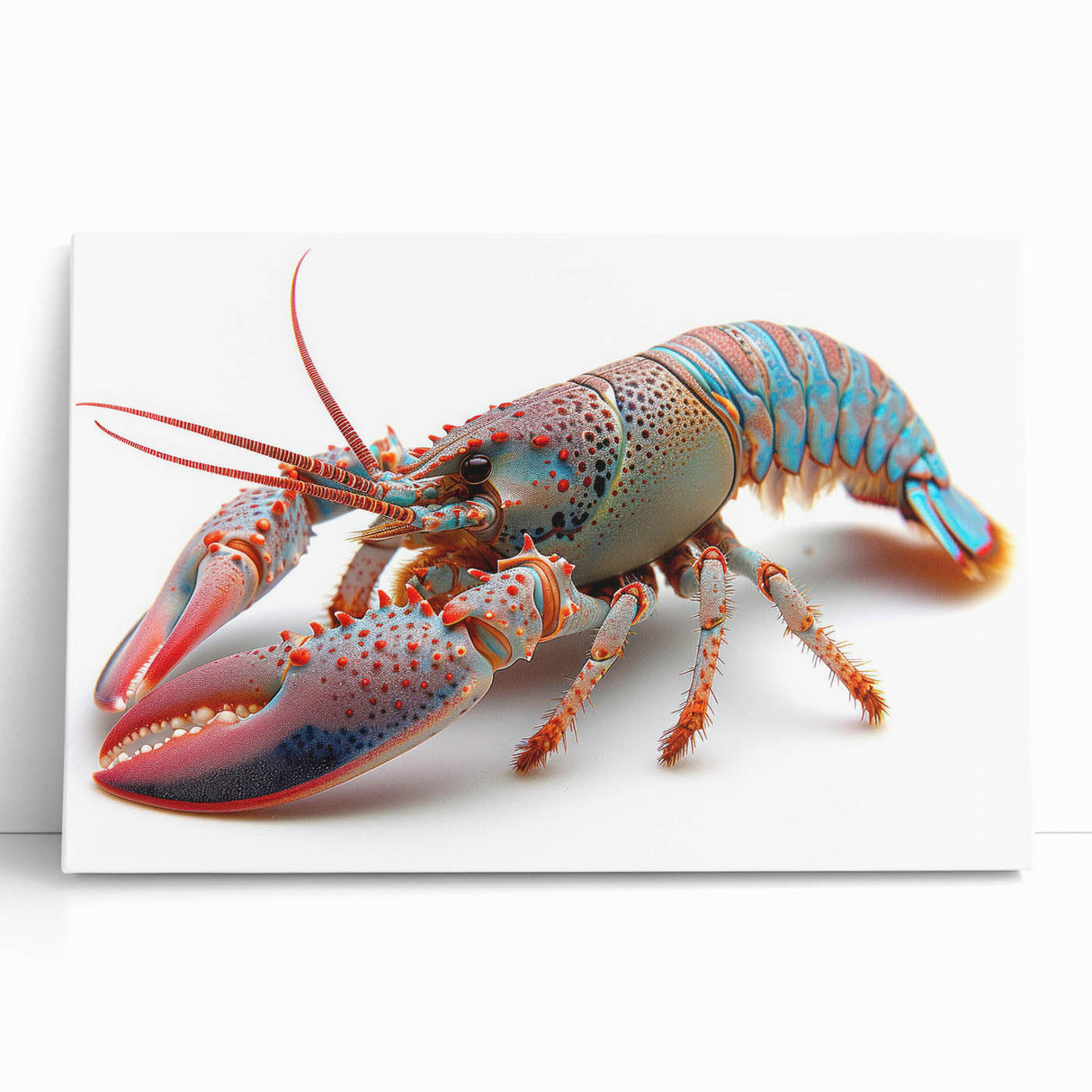 Vibrant lobster-themed wall art on stretched canvas, showcasing intricate marine life details with a rich color palette, perfect for ocean-inspired decor.