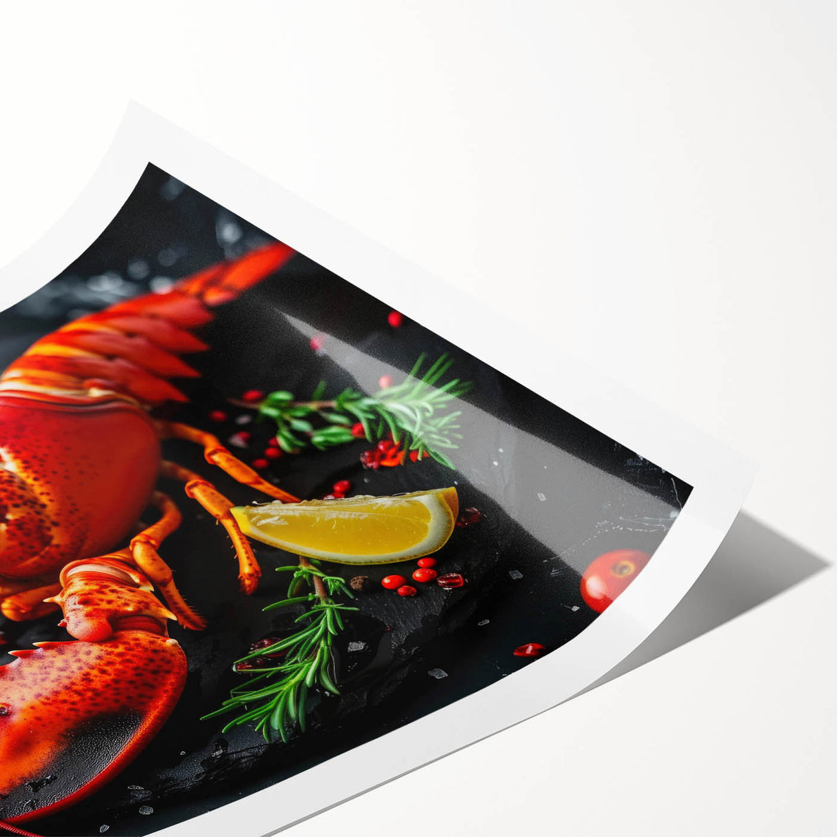 Vibrant marine life wall art print showcasing a detailed lobster design, featuring rich colors and intricate patterns, perfect for ocean-themed decor.