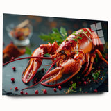 Vibrant marine life wall art collection showcasing a detailed lobster design printed on acrylic glass, displayed in a side view without pins, perfect for ocean-themed decor.
